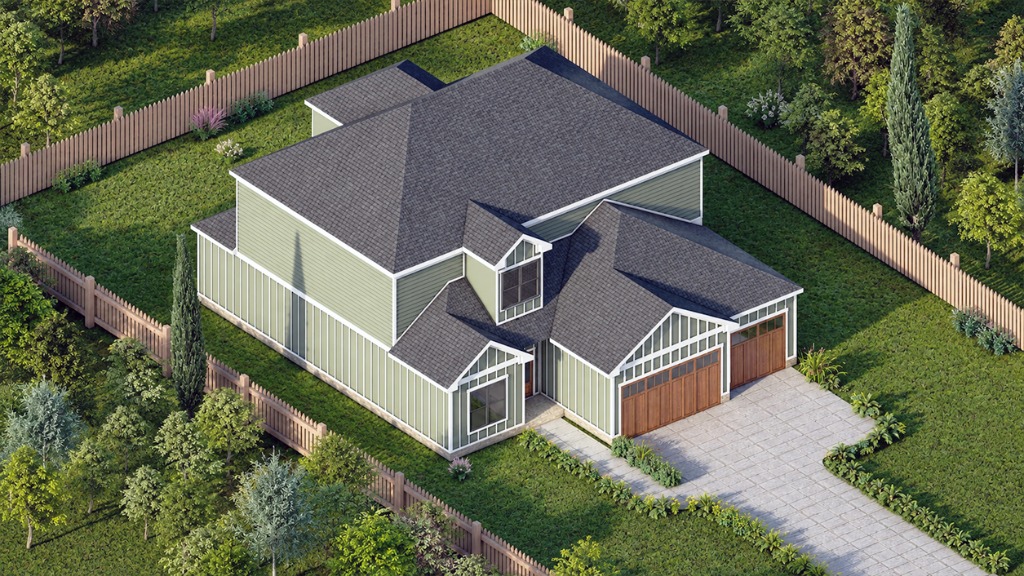 Contemporary Farmhouse Aerial View - Aerial Render