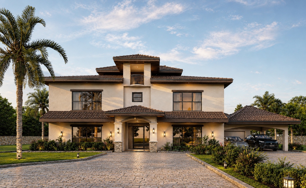Modern Mediterranean Luxury Villa - Exterior Residential Render