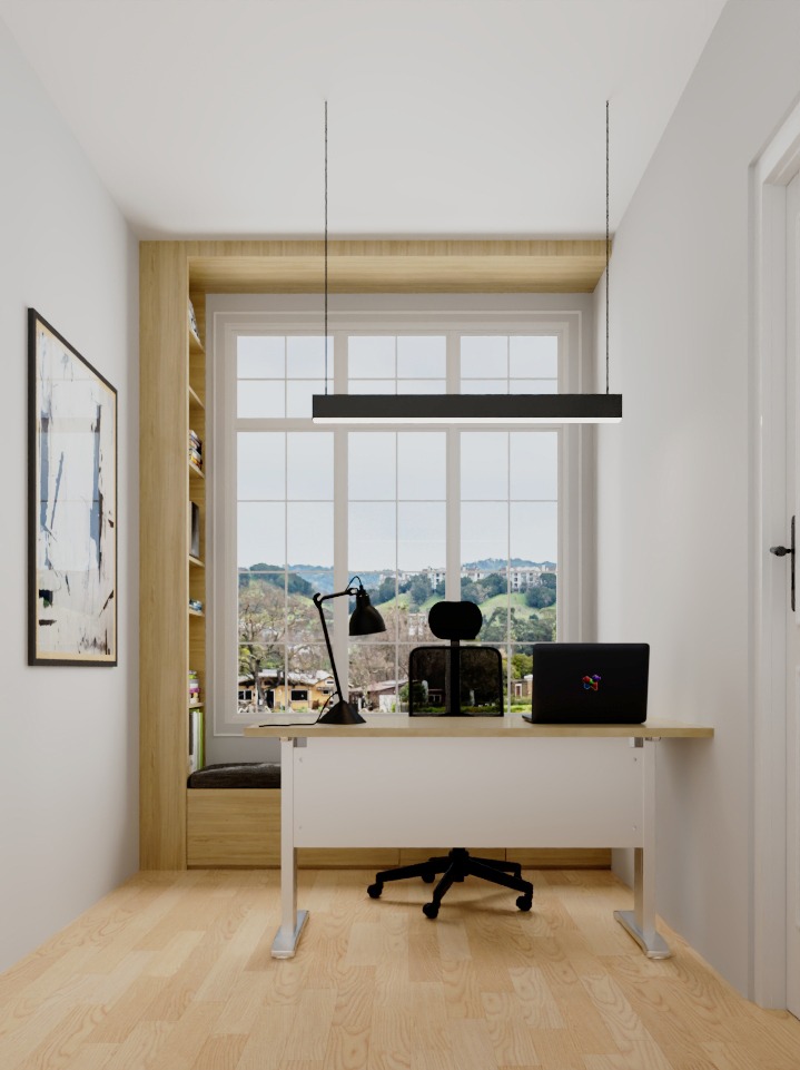 Contemporary Home Office & Window Study Nook - Residential Interior Render